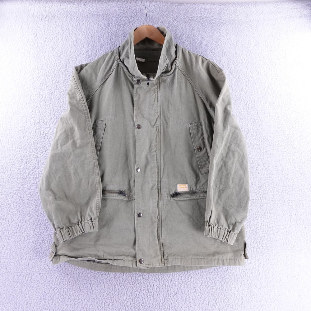 80s Va Bene Republic Mens Olive Green Safari Field Jacket Canvas Utility Coat XL